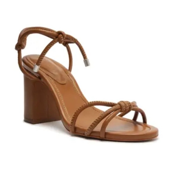 SCHUTZ Shoes - SCHUTZ Tan Brown Leather Kate Ankle Wrap Sandal Block Heel Tie Strap Size 6